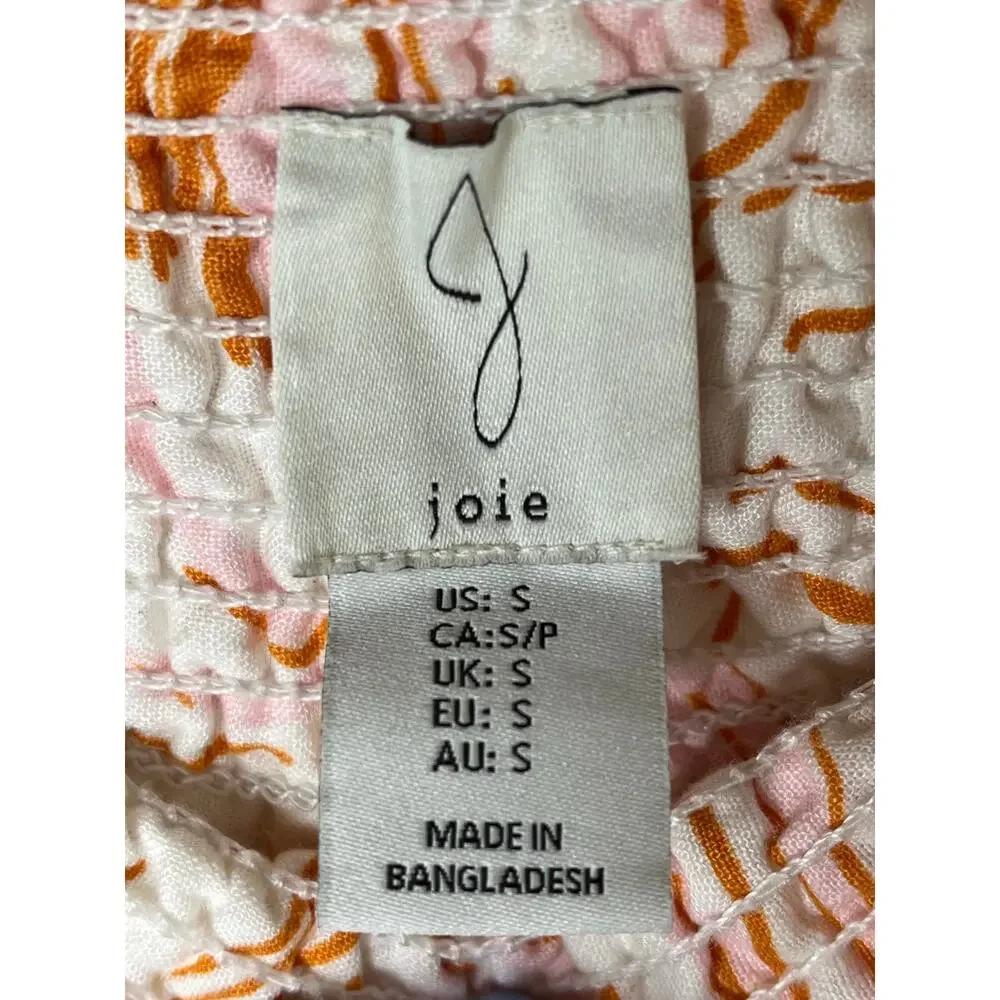 Joie linen blend wide leg pull on floral pants, cream/orange, size S, EUC - Picture 2 of 8